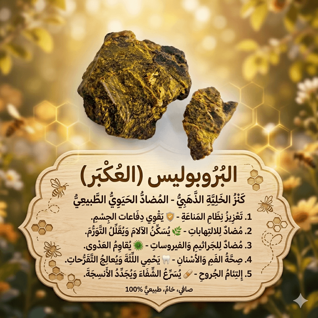 البروبوليس (العُكبر): المضاد الحيوي الطبيعي وكنز الخلية الذهبي